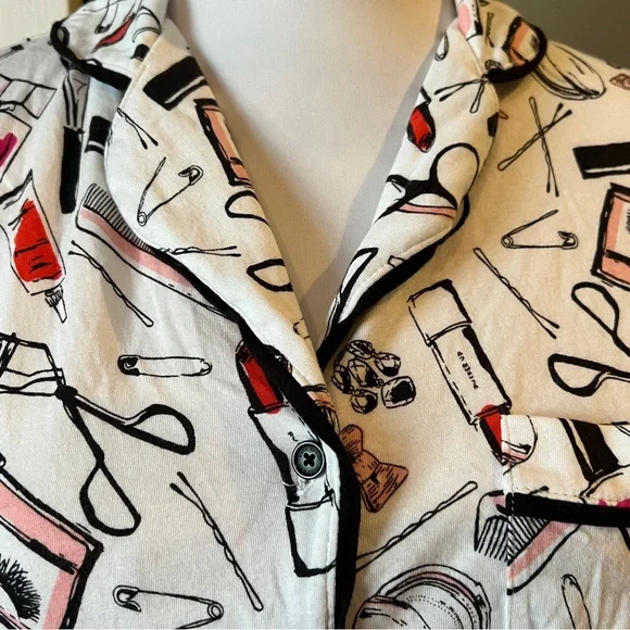Kate Spade Dream A Little Dream Makeup Print Pajama Top Only Lightweight Flannel - Picture 4 of 8